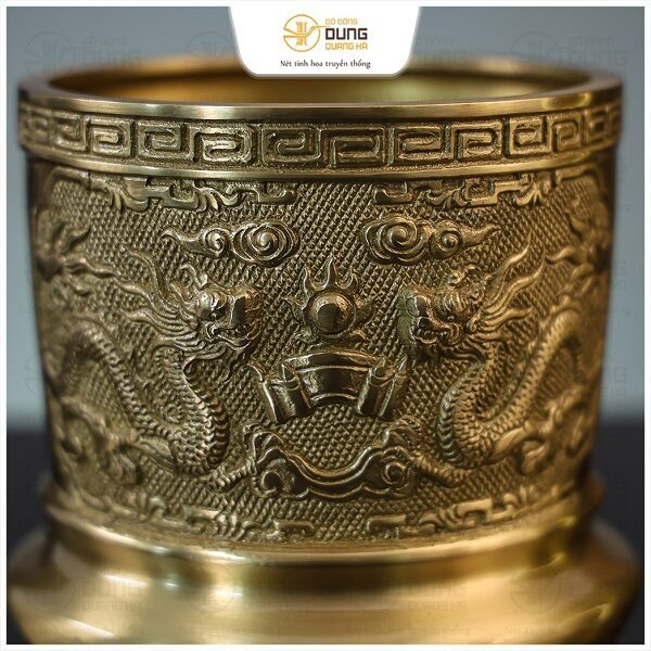 Bát hương rồng phượng để bàn thờ bằng đồng vàng mộc 14cm