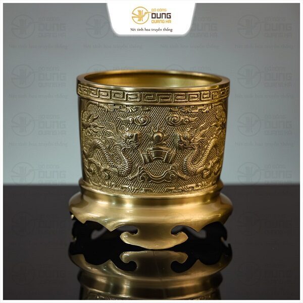 Bát hương rồng phượng để bàn thờ bằng đồng vàng mộc 14cm
