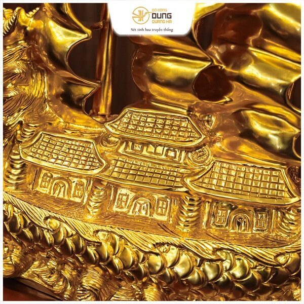 Thuyền rồng bằng đồng đỏ dát vàng cao 45,5cm ngang 55cm rộng 20cm nặng 23,5kg