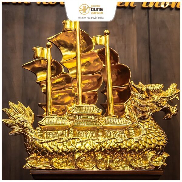 Thuyền rồng bằng đồng đỏ dát vàng cao 45,5cm ngang 55cm rộng 20cm nặng 23,5kg