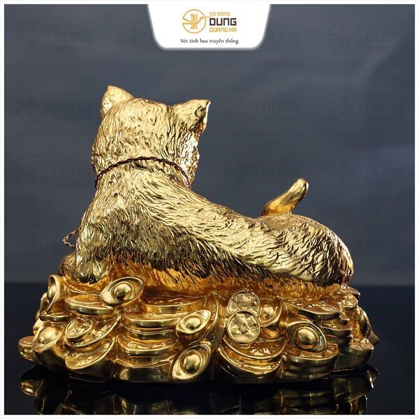 Tượng mèo bằng đồng dát vàng chiêu tài chiêu lộc kích thước 16x19x1,2cm