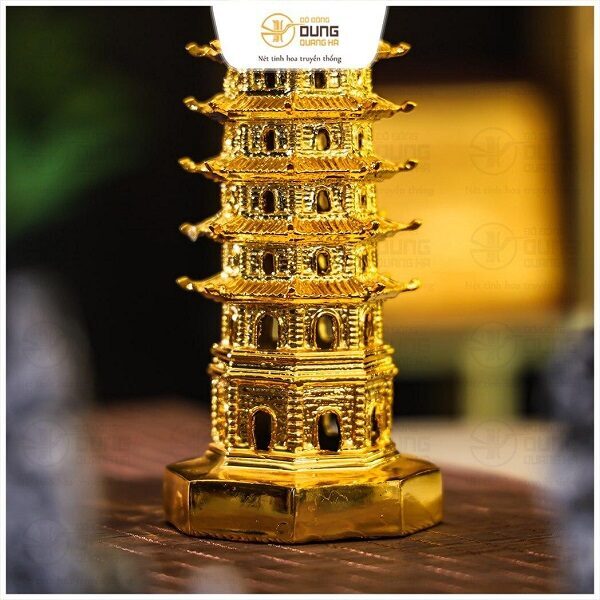 Tháp Văn Xương phong thủy 13 tầng bằng đồng mạ vàng cao 30cm