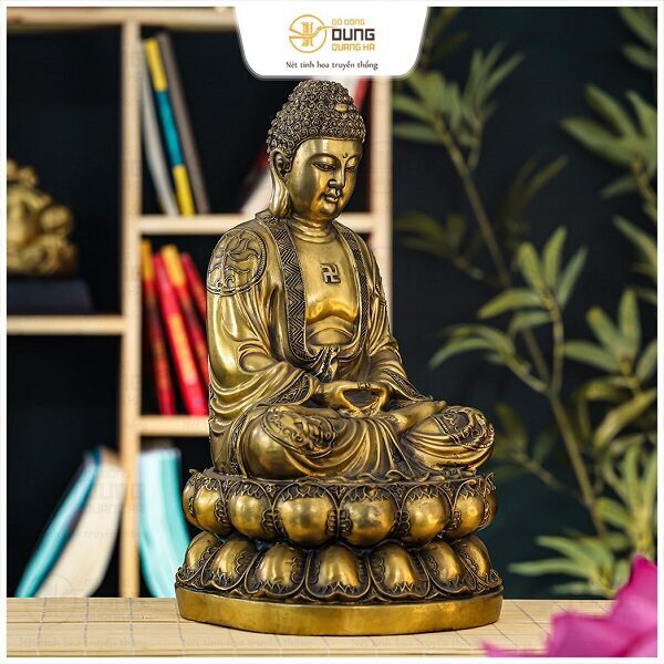Tượng Phật A Di Đà ngồi tòa sen bằng đồng vàng cao 36cm nặng 3,9kg