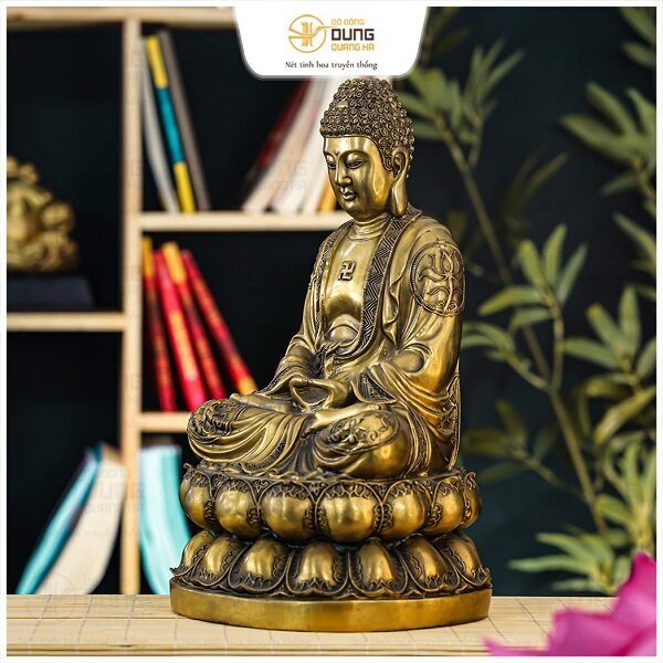Tượng Phật A Di Đà ngồi tòa sen bằng đồng vàng cao 36cm nặng 3,9kg