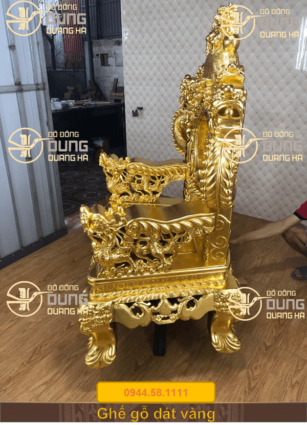 Ghế gỗ dát vàng tại xưởng theo yêu cầu họa tiết Long Lân