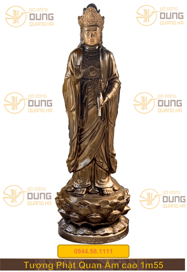 Tượng Phật Quan Âm đồng đỏ giả cổ cao 1m55 mô phỏng tôn tượng tại núi Bà Đen - Tây Ninh