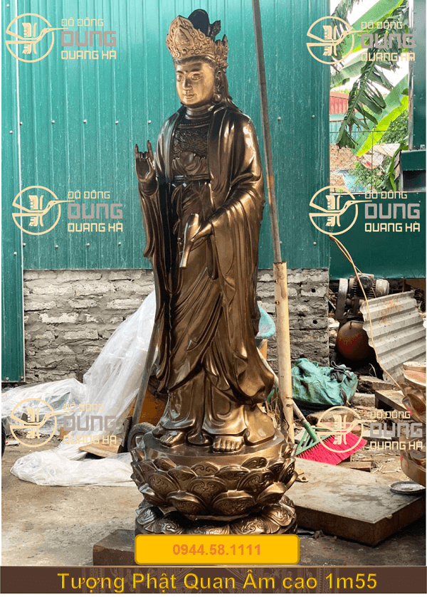 Tượng Phật Quan Âm đồng đỏ giả cổ cao 1m55 mô phỏng tôn tượng tại núi Bà Đen - Tây Ninh