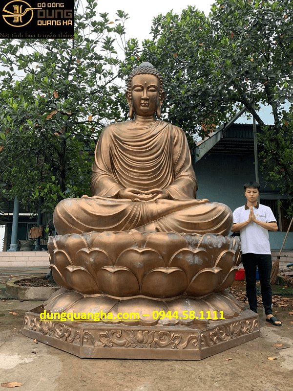 Tượng Phật Thích Ca ngồi thiền bằng đồng đỏ cao 3m5
