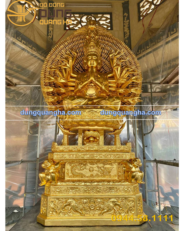 Tượng Phật Thiên Thủ Thiên Nhãn bằng đồng đỏ dát vàng cao 3m3