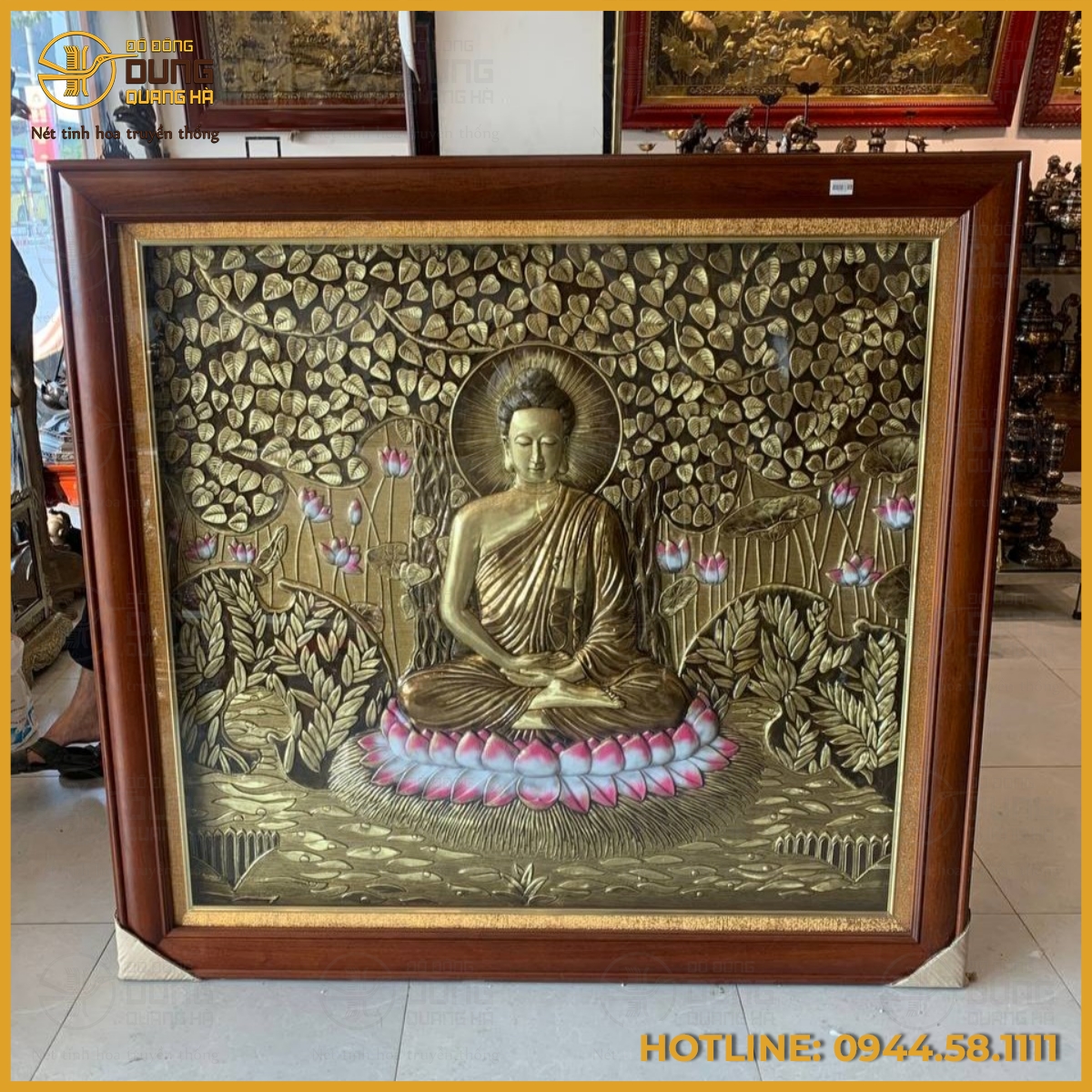 Tranh Phật Thích Ca Mâu Ni bằng đồng làm màu cổ kính