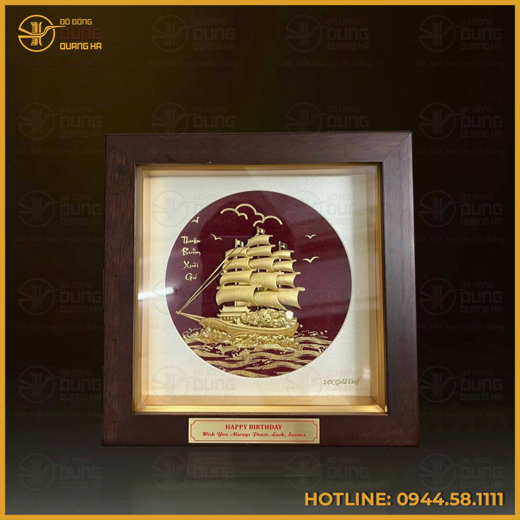 Tranh thuyền buồm mạ vàng kích thước 20x20cm cao cấp