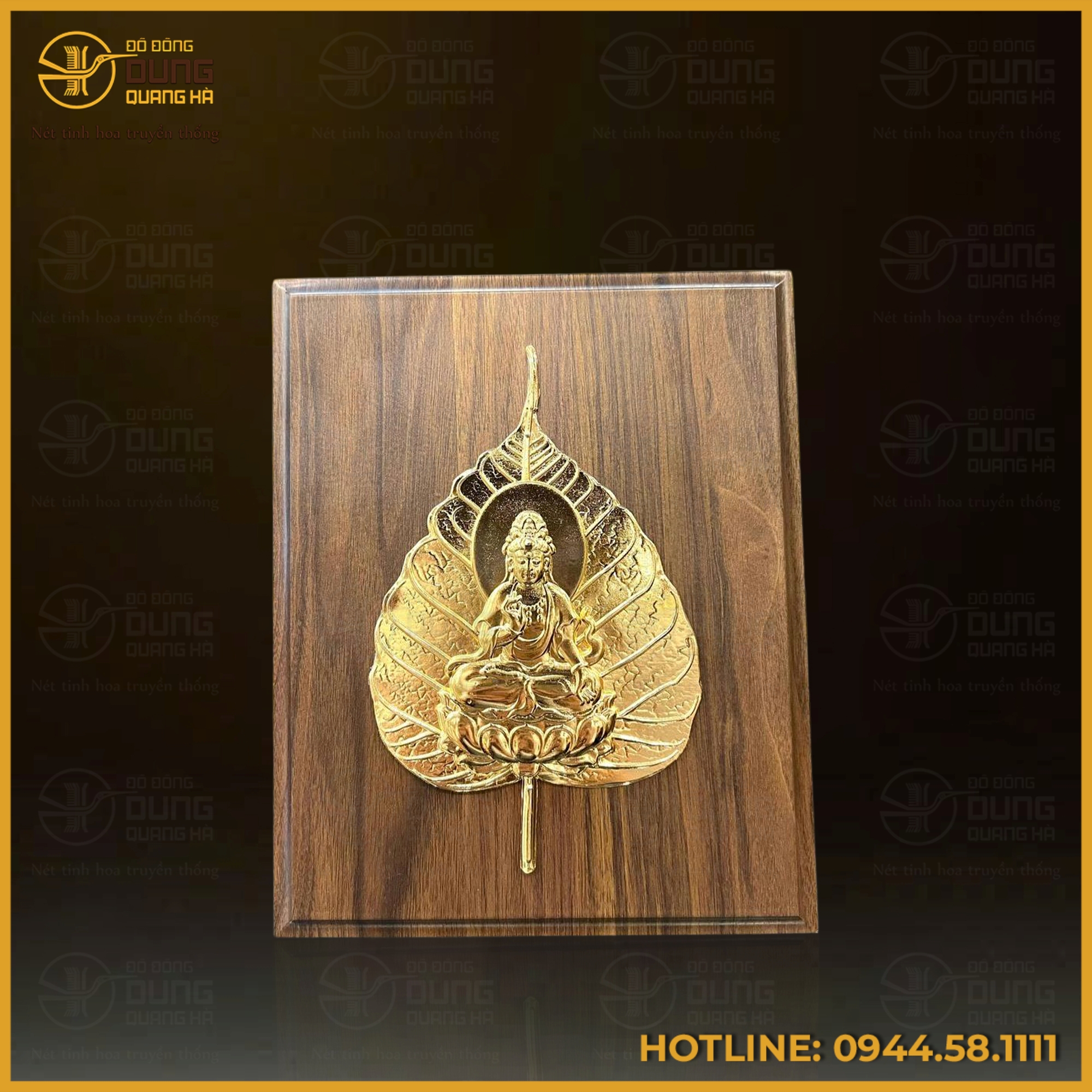 Tranh lá bồ đề hình Phật bằng đồng mạ vàng cao cấp