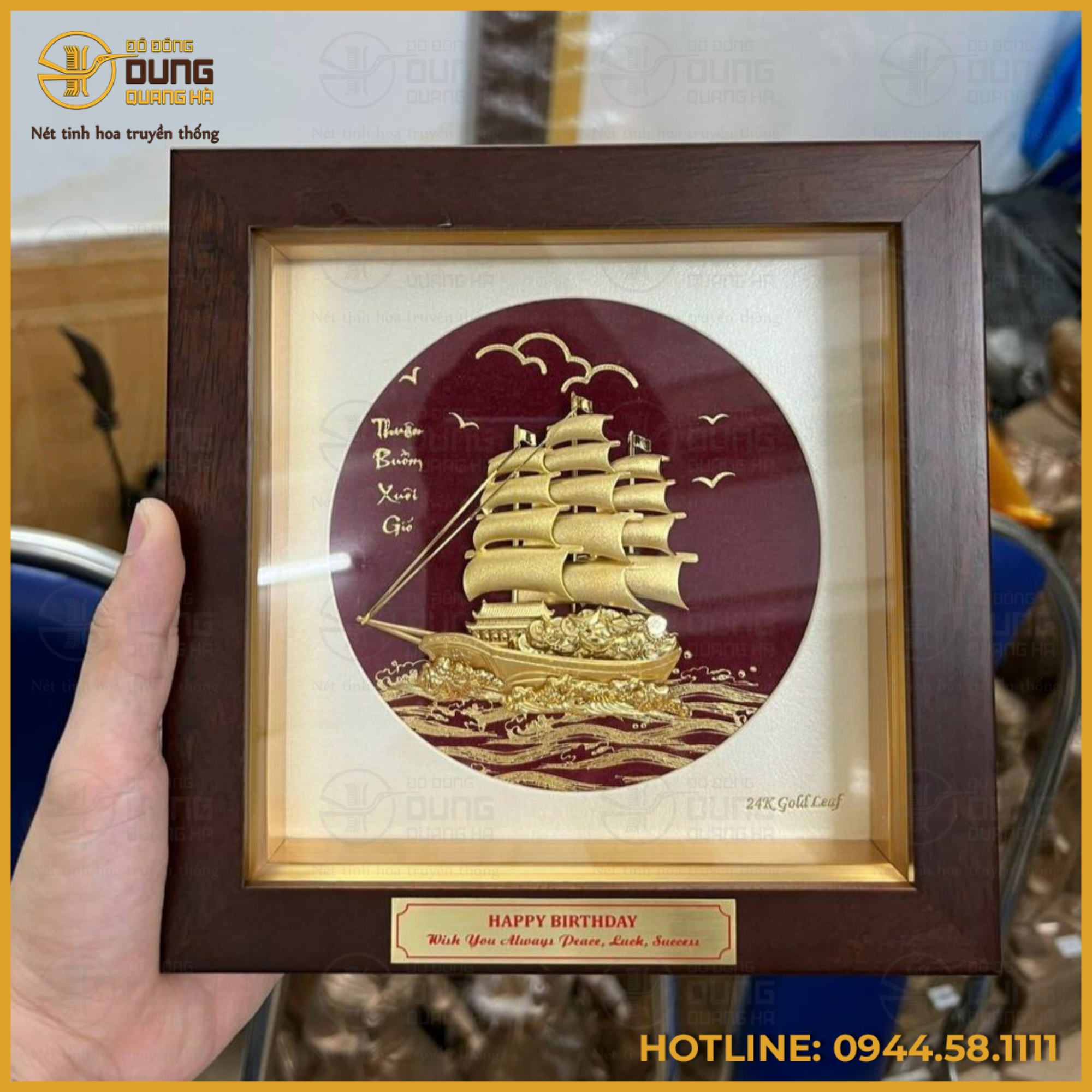 Tranh thuyền buồm mạ vàng kích thước 20x20cm cao cấp