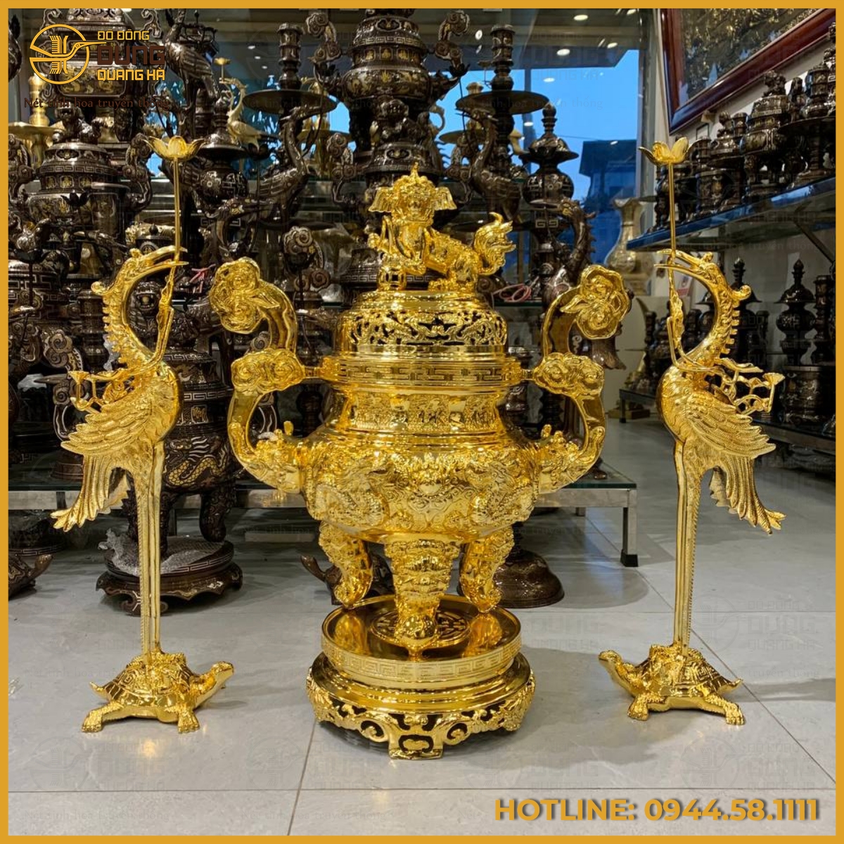Bộ tam sự hạc song long chầu nguyệt mạ vàng cao cấp Bộ tam sự hạc song long chầu nguyệt mạ vàng cao cấp