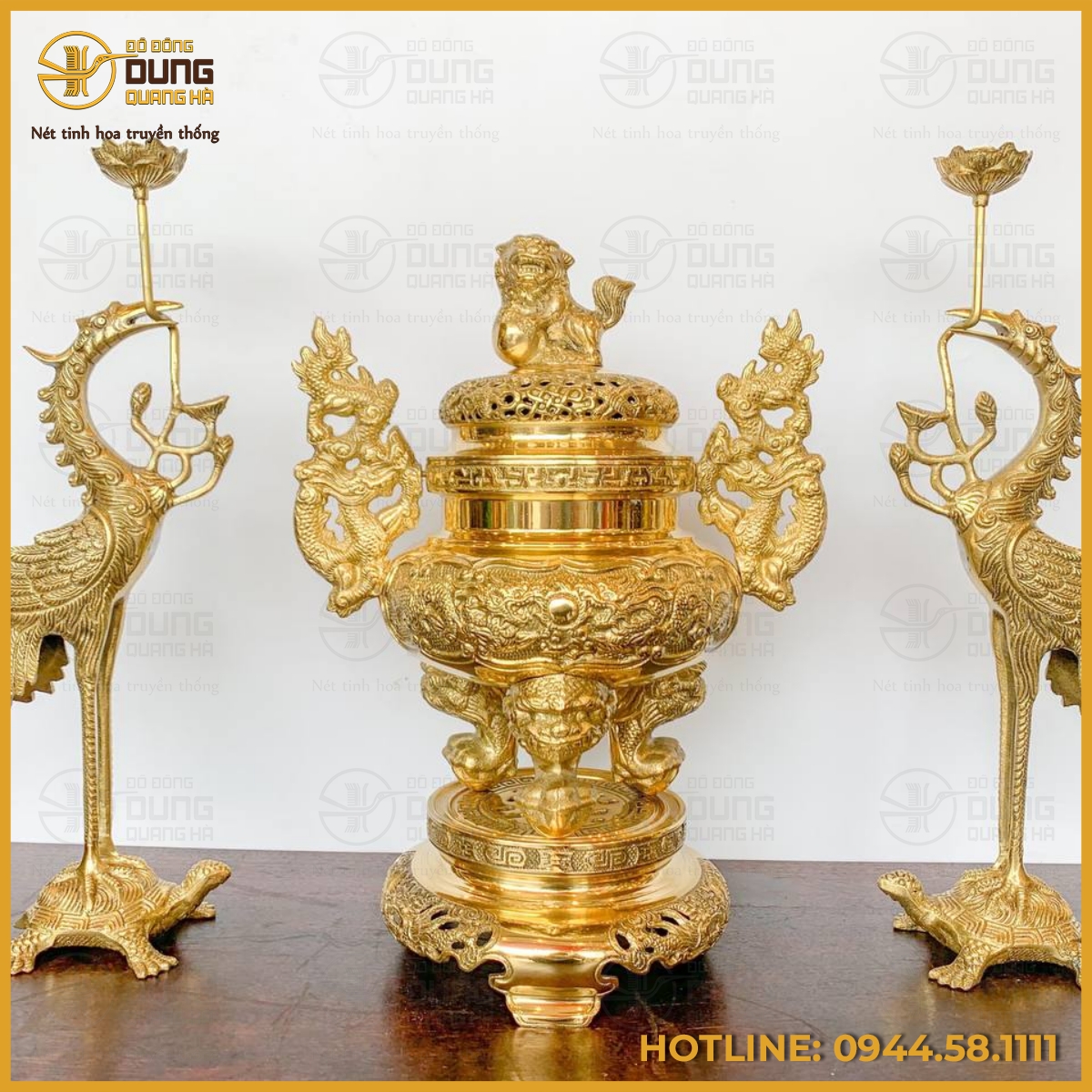 Bộ tam sự nến chạm song long chầu nguyệt đồng vàng Đài Loan cao cấp Bộ tam sự nến chạm song long chầu nguyệt đồng vàng Đài Loan cao cấp