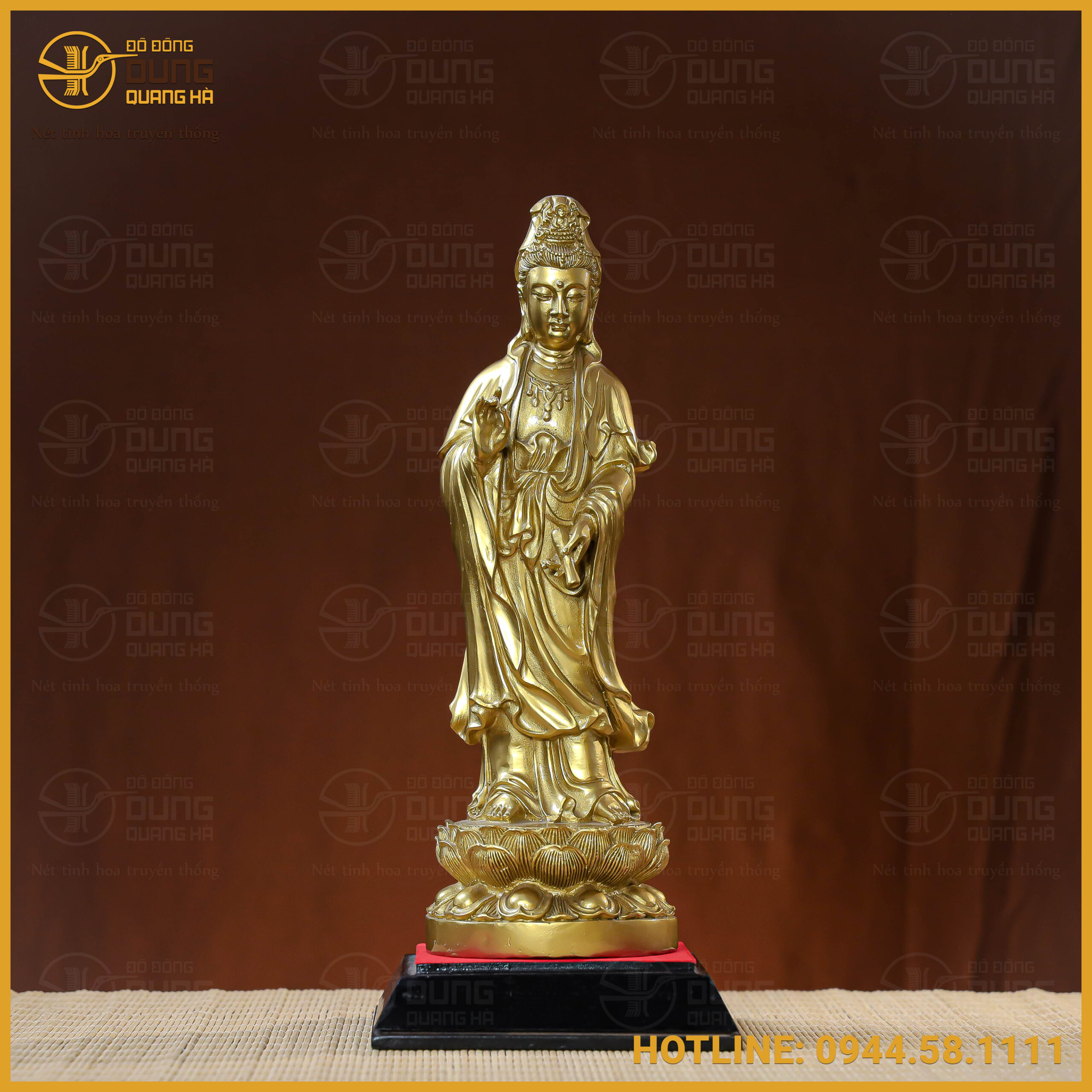 Tượng Phật Quán Thế Âm đồng vàng cao 36cm ngang 12cm nặng 6kg