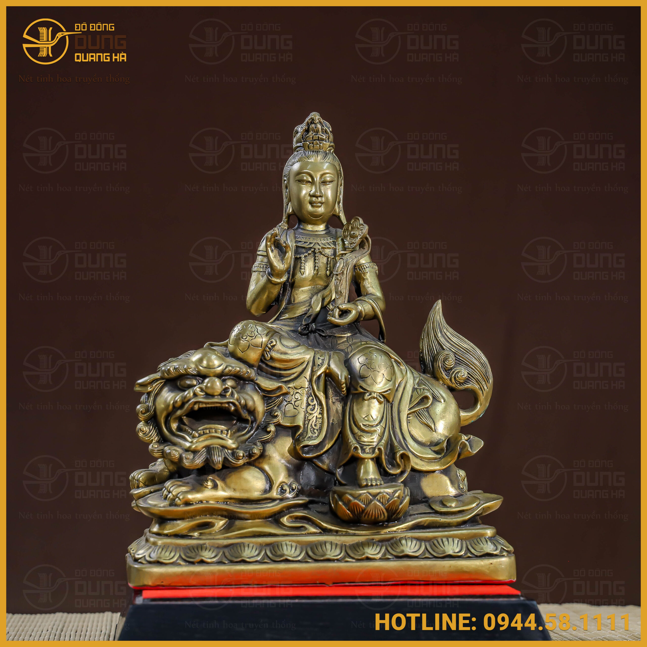 Tượng Phật Văn Thù Bồ Tát đồng vàng 30x25cm