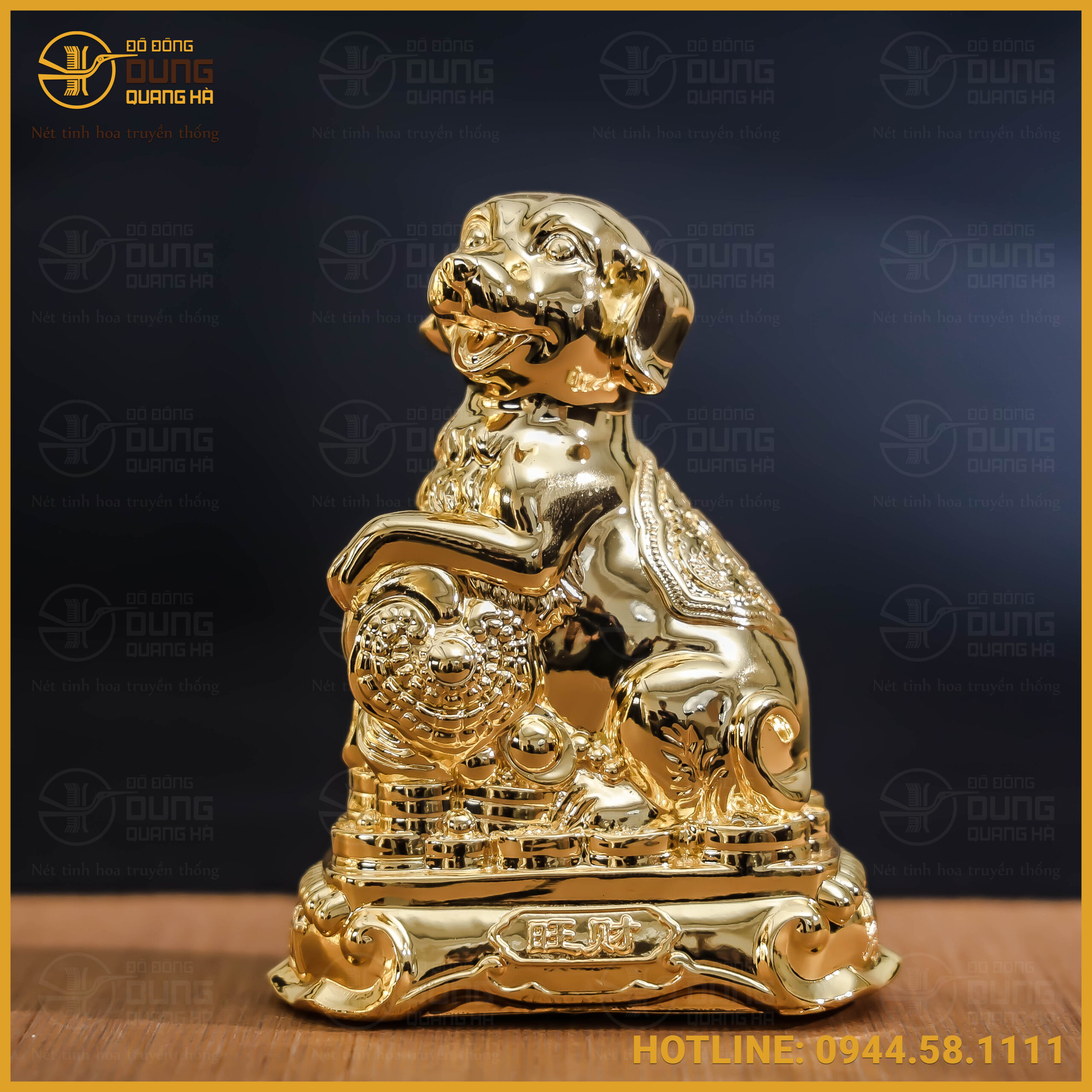 Tượng chó đồng vàng mạ vàng kích thước 15x12cm nặng 1,2kg
