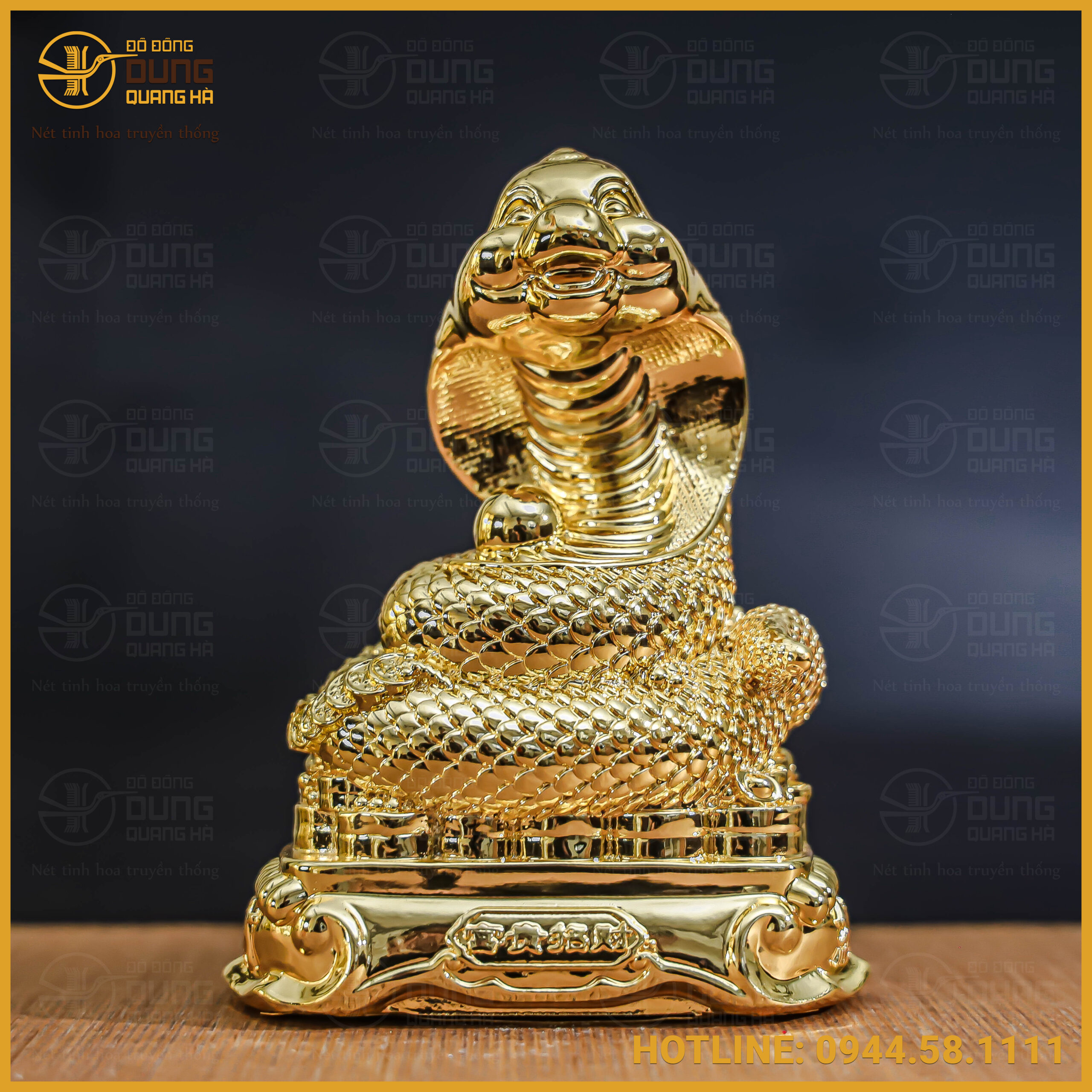 Tượng rắn đồng vàng mạ vàng kích thước 17x13cm nặng 1kg