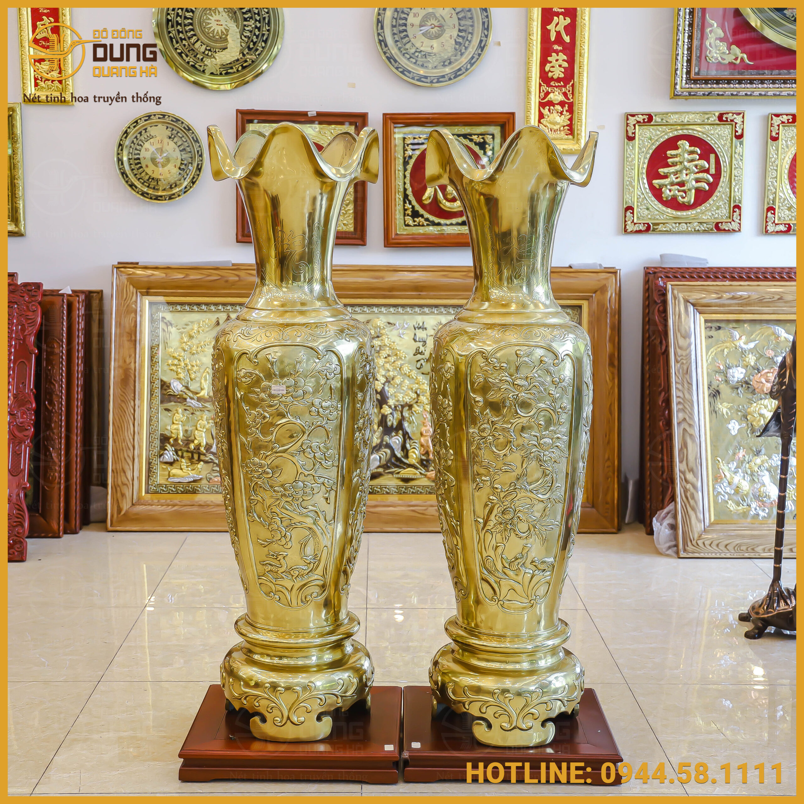 Đôi lọ lộc bình tứ quý bằng đồng catut cao 1m54