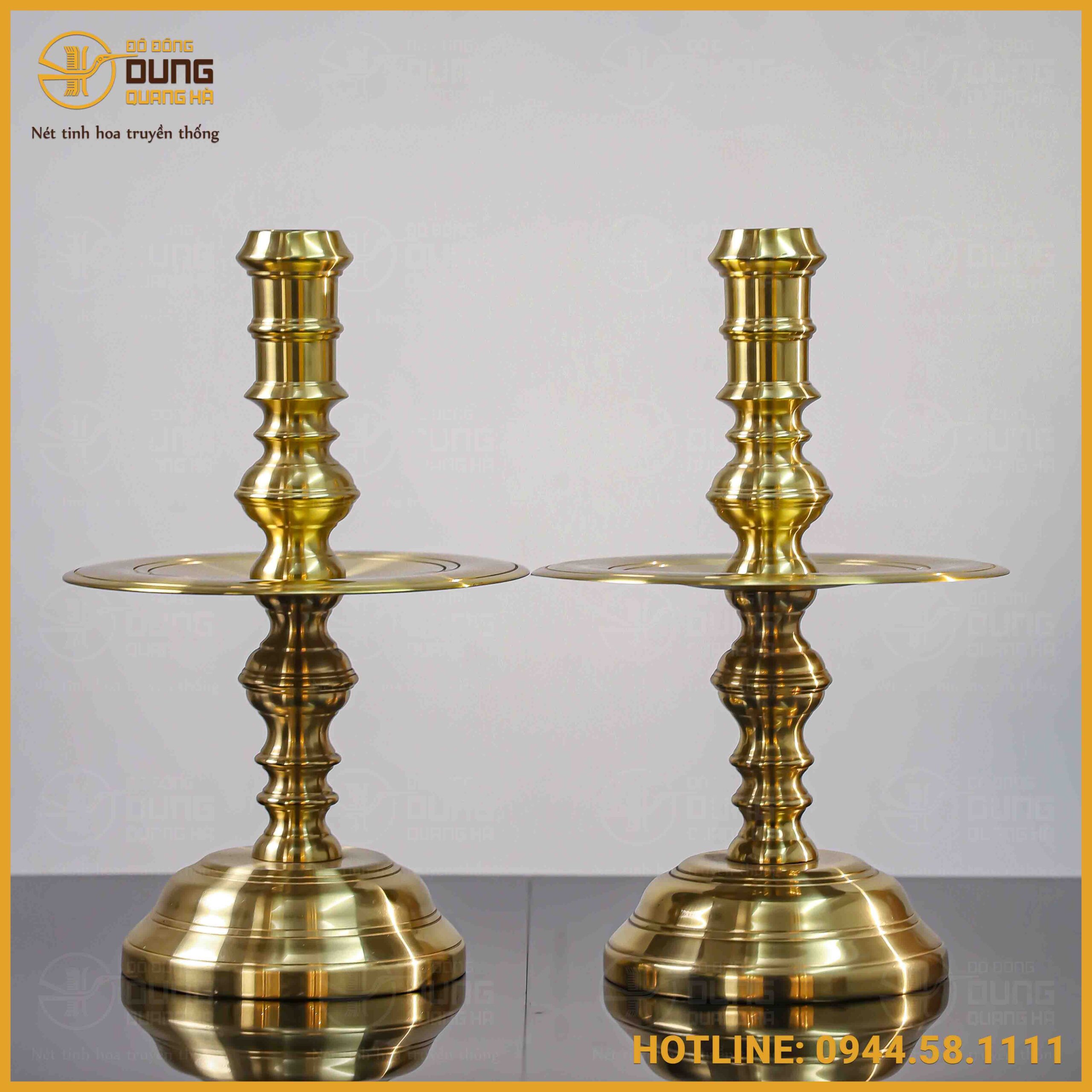Đôi nến trơn bằng đồng catut cao 45cm