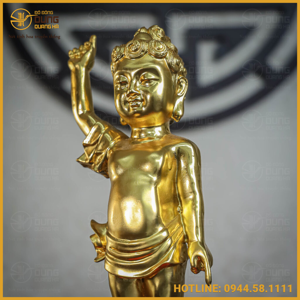 Tượng Phật đản sinh đồng vàng dát vàng đài loan cao 38cm