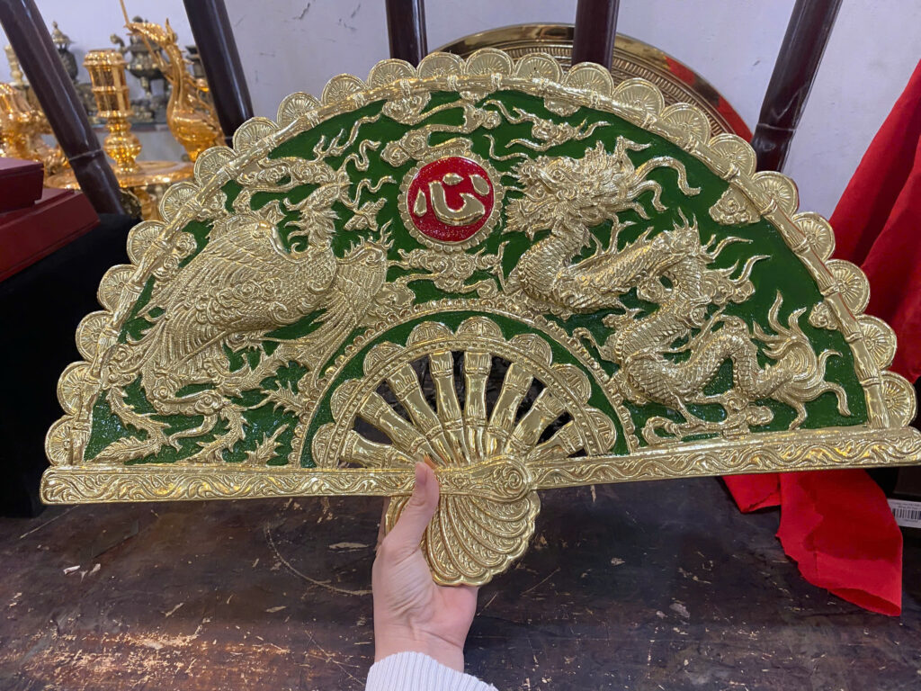 Chế Tác Quạt Rồng Phượng Đồng 56x30cm Theo Yêu Cầu Khách Hàng