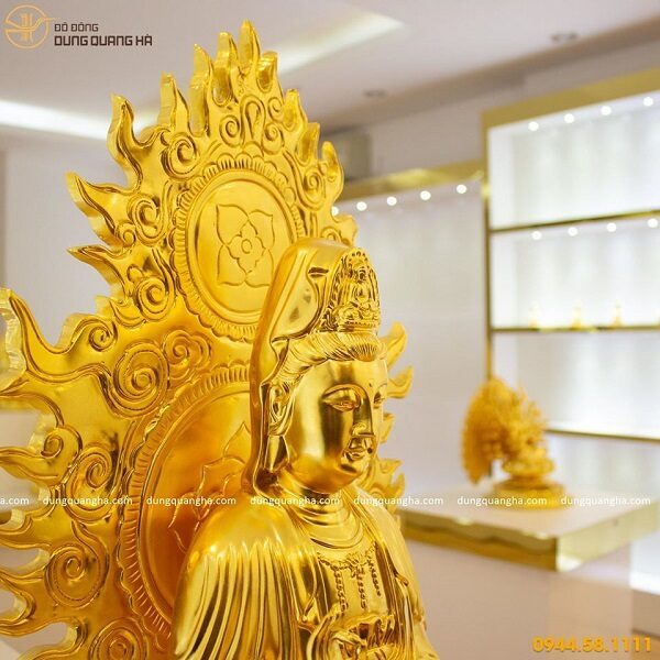 Tượng Phật Quan Âm bằng đồng thếp vàng 9999