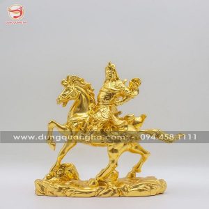 Tượng Quan Vân Trường cưỡi ngựa bằng đồng thếp vàng 9999