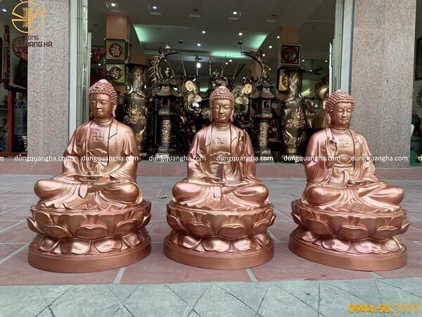 Bộ tượng Tam Thế Phật bằng đồng đỏ đẹp tôn nghiêm