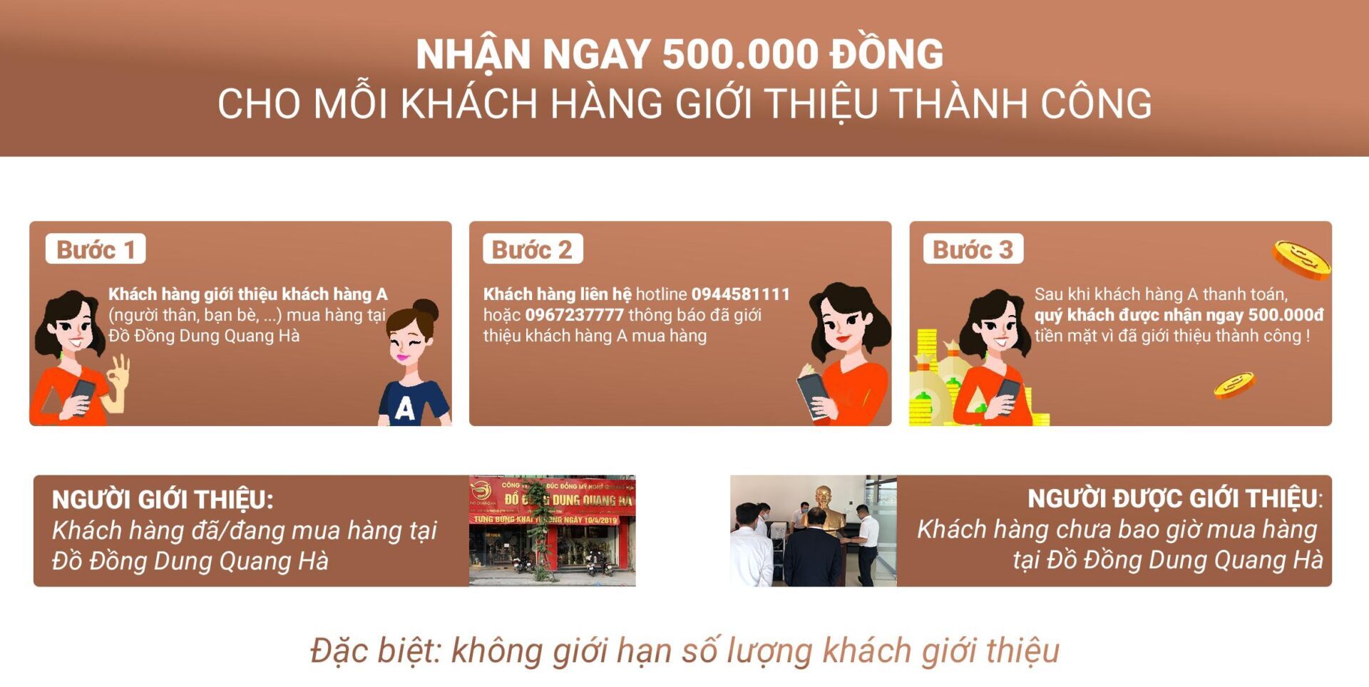 Giới thiệu khách hàng mới và nhận ngay quà tiền mặt từ Đồ Đồng Dung Quang Hà