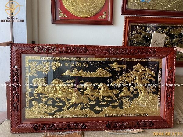 Tranh Mã Đáo Thành Công 2m3 dát vàng khung gỗ gụ