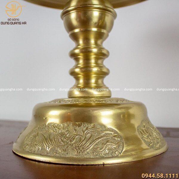 Bộ đồ thờ ngũ sự đồng vàng mộc chạm rồng nổi cao 60cm