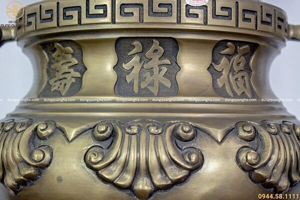 Bộ ngũ sự đồng vàng hun - 70cm chạm sòi chữ Hán tinh xảo