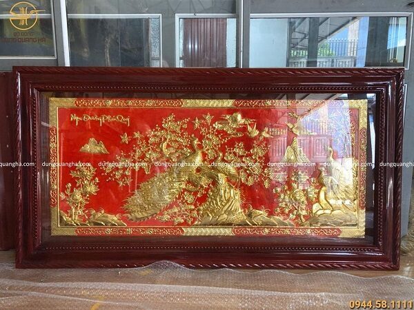 Tranh Ngọc Đường Phú Quý 1m7 x 90cm dát vàng nền sơn đỏ