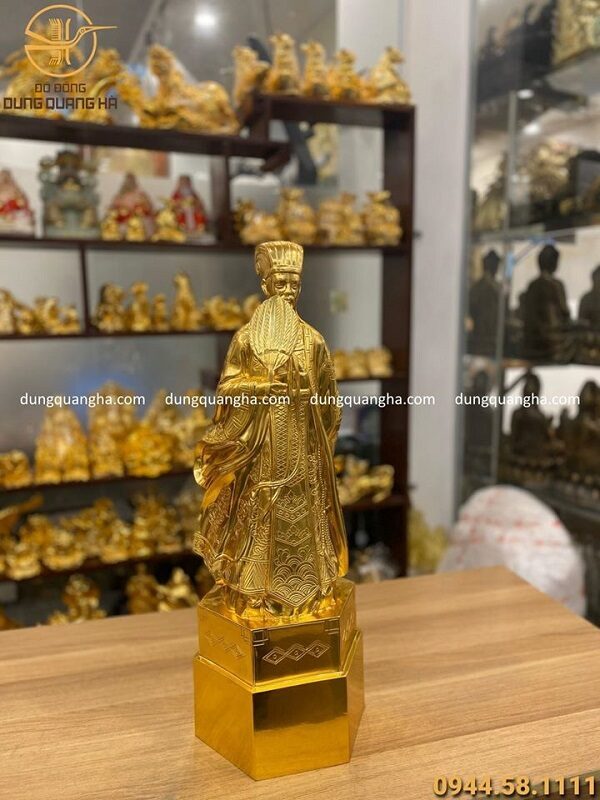 Tượng Khổng Minh bằng đồng cao 70cm dát vàng 9999