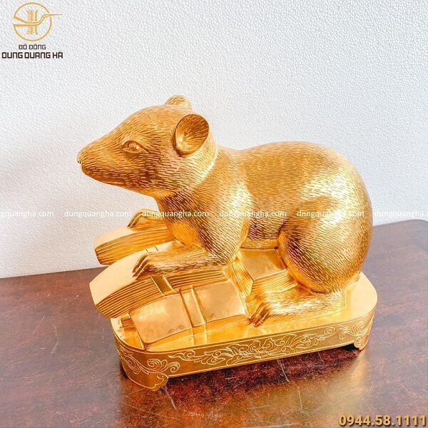 Tượng chuột phong thủy tài lộc bằng đồng dát vàng 9999