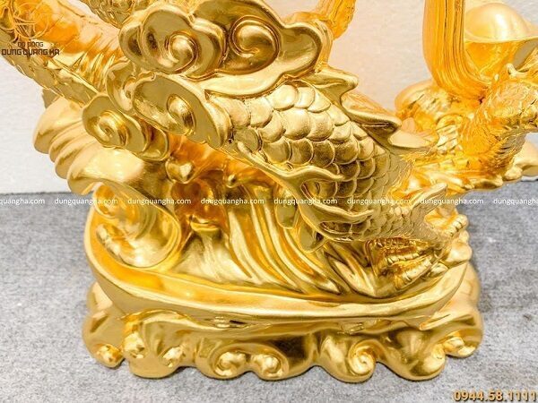 Tượng rồng phong thủy phun lửa bằng đồng dát vàng 9999