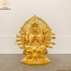 Tượng Phật Chuẩn Đề bằng đồng dát vàng cao 30cm - liếc 40cm