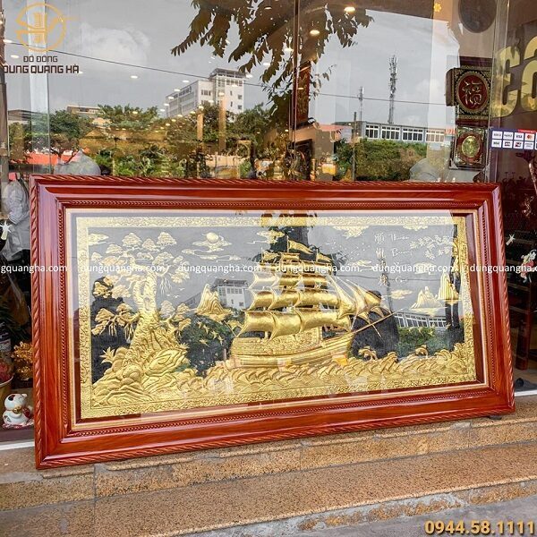 Tranh Thuận Buồm Xuôi Gió dát vàng khung gỗ hương 2m3 x 1m2