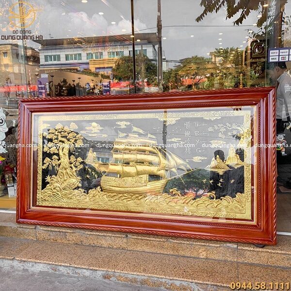 Tranh Thuận Buồm Xuôi Gió dát vàng khung gỗ hương 2m3 x 1m2