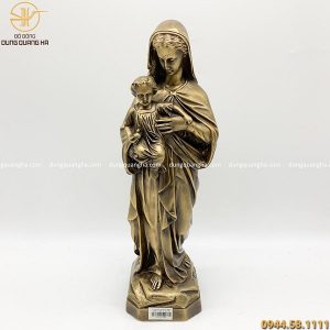 Tượng Đức mẹ Maria đồng vàng hun đen giả cổ cao 42cm