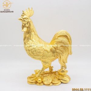 Tượng gà trống phong thủy bằng đồng dát vàng cao 40cm