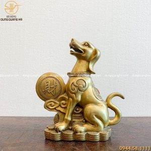 Tượng chó tài lộc bằng đồng vàng thiết kế ấn tượng cao 25cm