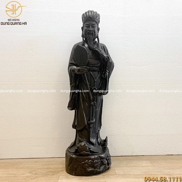 Tượng Khổng Minh bằng đồng hun đen giả cổ cao 80cm