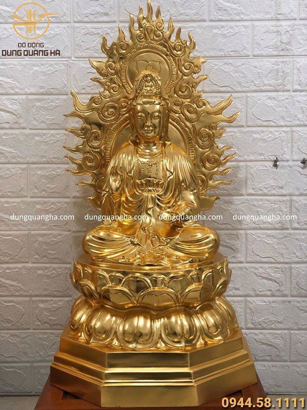 Bộ tượng tam thánh Phật bằng đồng cao 67cm dát vàng 9999