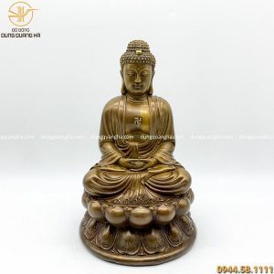 Tượng Phật A Di Đà bằng đồng tạo màu giả cổ cao 30cm