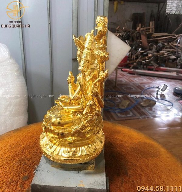 Tượng Phật Mẫu Chuẩn Đề bằng đồng cao 29cm thếp vàng 9999