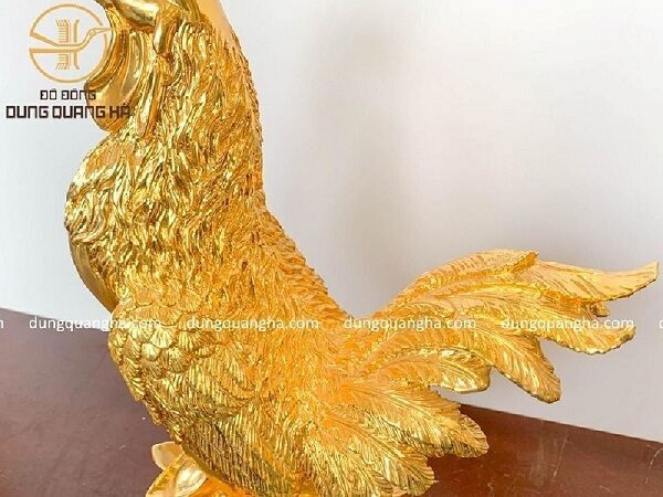 Tượng gà trống phong thủy bằng đồng mạ vàng cỡ lớn 