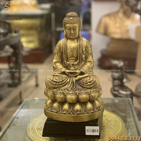 Tượng Phật A Di Đà ngồi thiền bằng đồng vàng cao 30cm